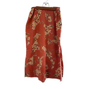 Vintage Emma James Liz Claiborne Salmon Pink Red Floral Maxi Skirt Size 14